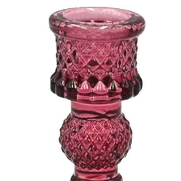 Set of 2 Berry Pink Faceted Glass Crystal Taper Candle Holders New Vintage Style - Picture 4 of 11